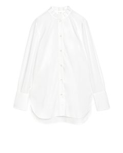 Popeline-Hemd mit gekräuseltem Kragen Weiß