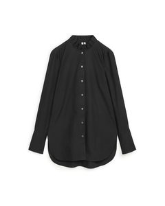 Pleated-collar Poplin Shirt Black