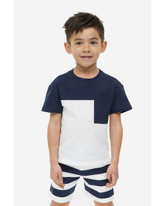Tweedelige Set - T-shirt En Short Donkerblauw/wit