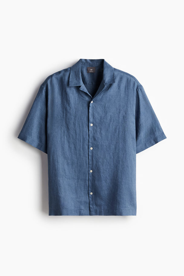 H&M Freizeithemd aus Leinen Relaxed Fit Blau