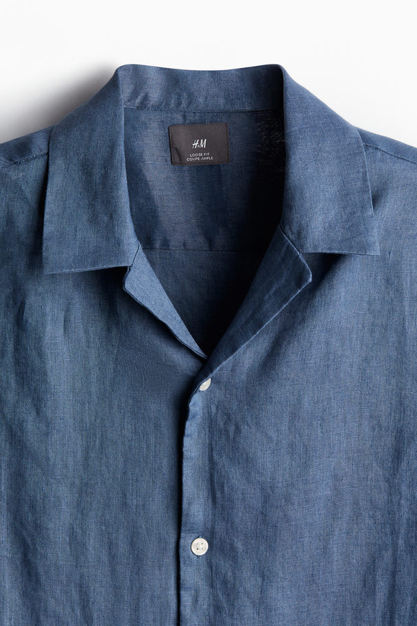 H&M Freizeithemd aus Leinen Relaxed Fit Blau