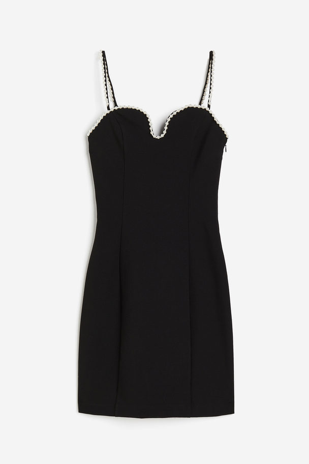 H&M Twillkleid mit Perlenverzierung Schwarz/Perlen