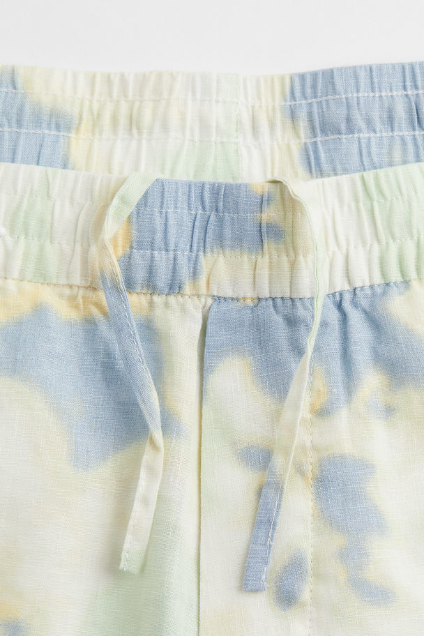 H&M Relaxed Fit Patterned Linen Shorts Light Green/patterned