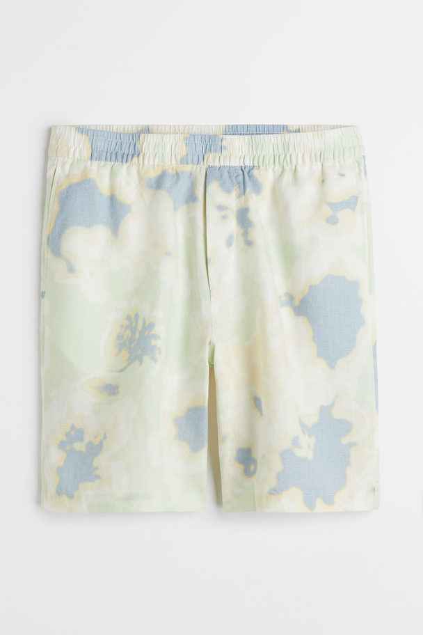 H&M Relaxed Fit Patterned Linen Shorts Light Green/patterned