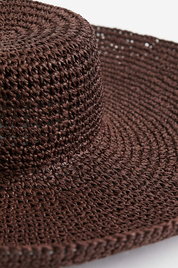 H&M Wide Brim Straw Hat Dark Brown