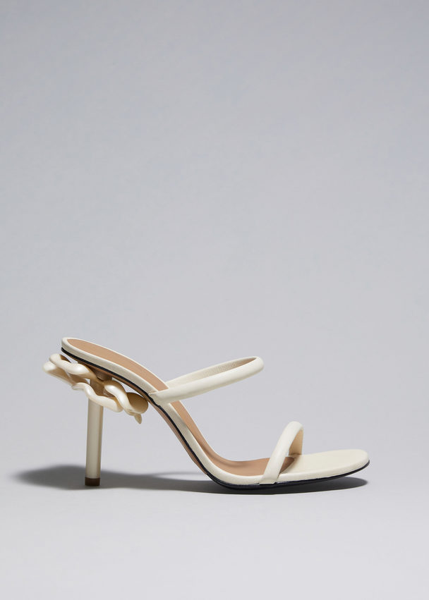 & Other Stories Flower Embellished Leather Mules Cream