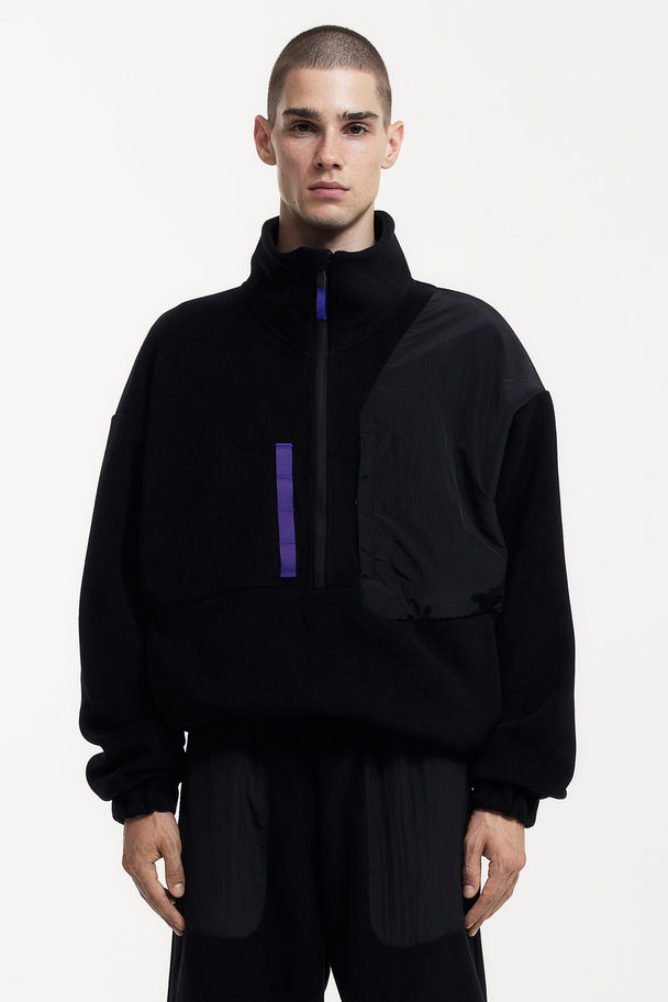H&M Fleece Sweater Met Rits Zwart