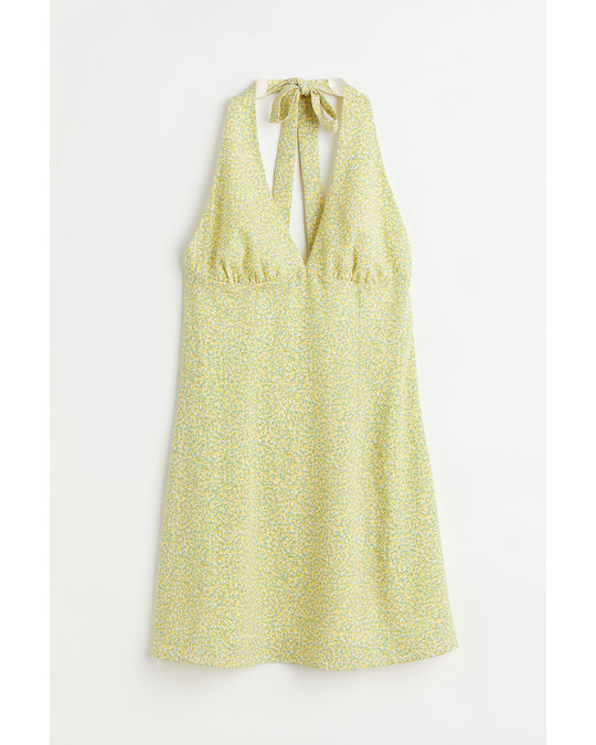 H&M Halterneck Dress Yellow/small Flowers