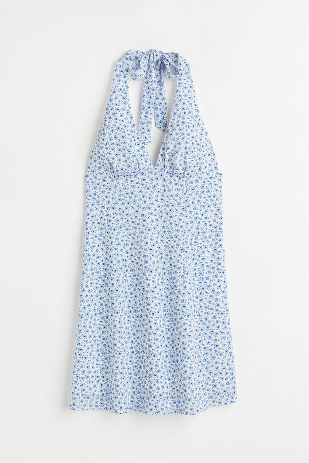 H&M Halterneck Dress White/blue Floral