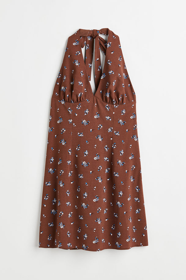 H&M Halterneck-klänning Brun/småblommig