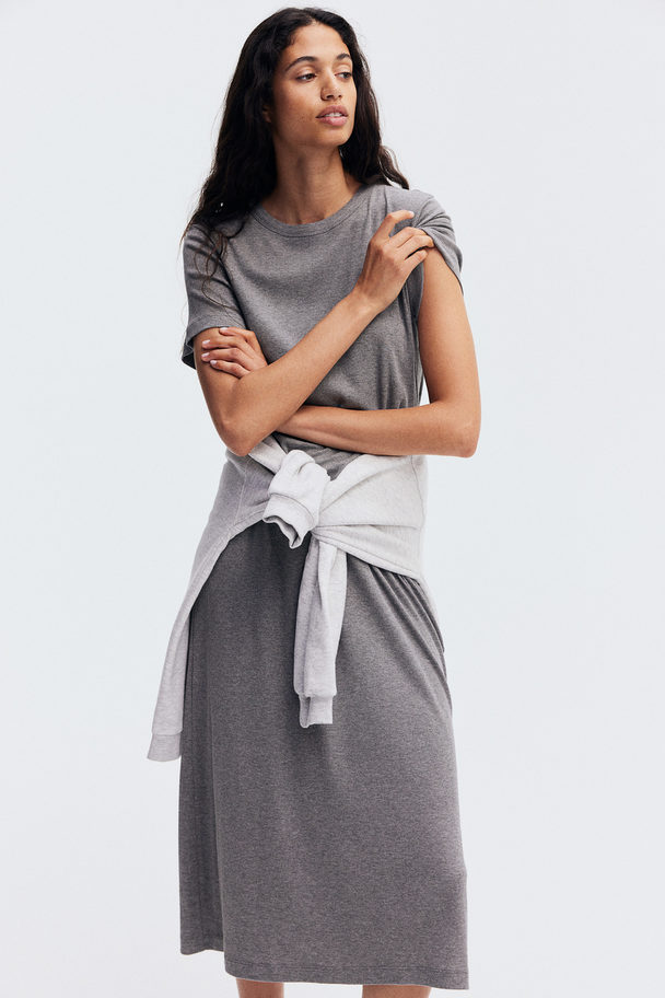 H&M Ribbed Jersey Dress Grey Marl