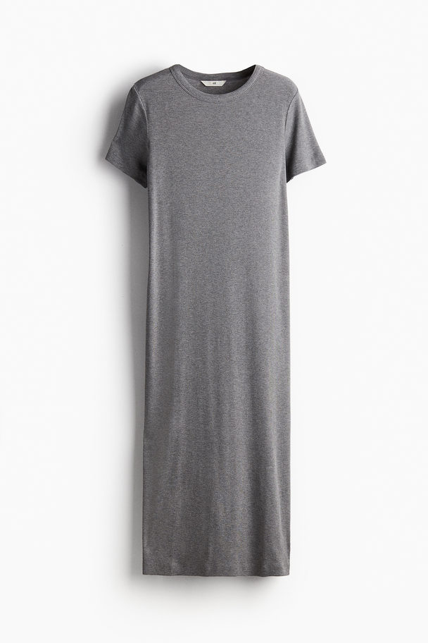 H&M Ribbed Jersey Dress Grey Marl