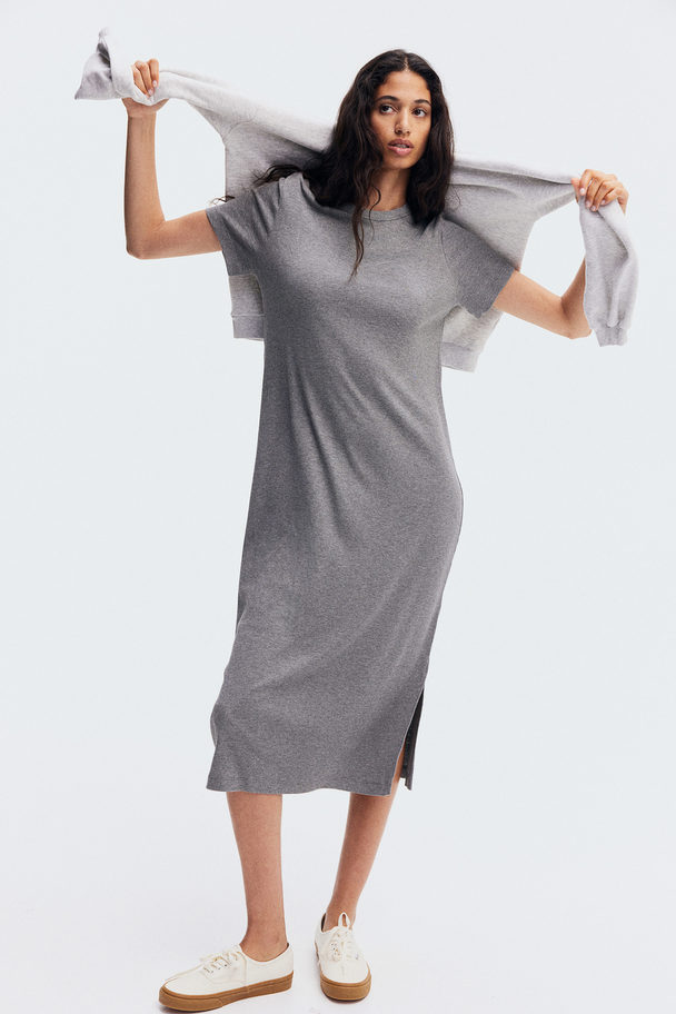 H&M Ribbed Jersey Dress Grey Marl