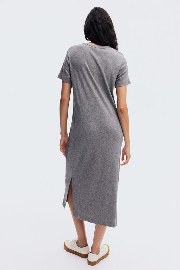 H&M Ribbed Jersey Dress Grey Marl