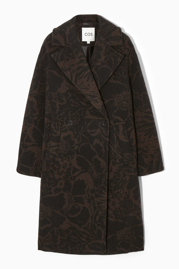 COS Oversized Double-breasted Floral-print Wool Coat Dark Brown / Floral
