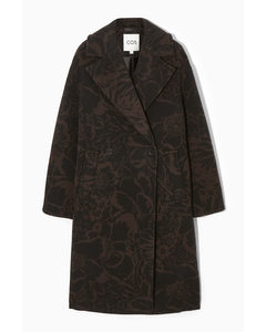 Oversized Double-breasted Floral-print Wool Coat Dark Brown / Floral