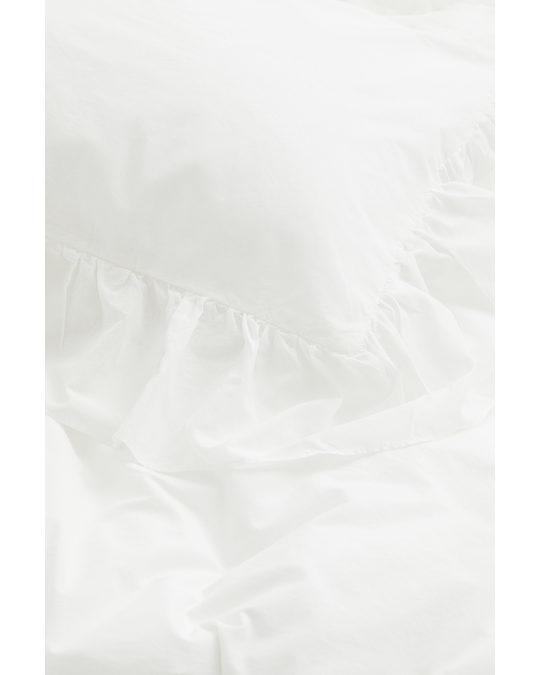 H&M HOME Flounce-trimmed Single Duvet Cover Set White