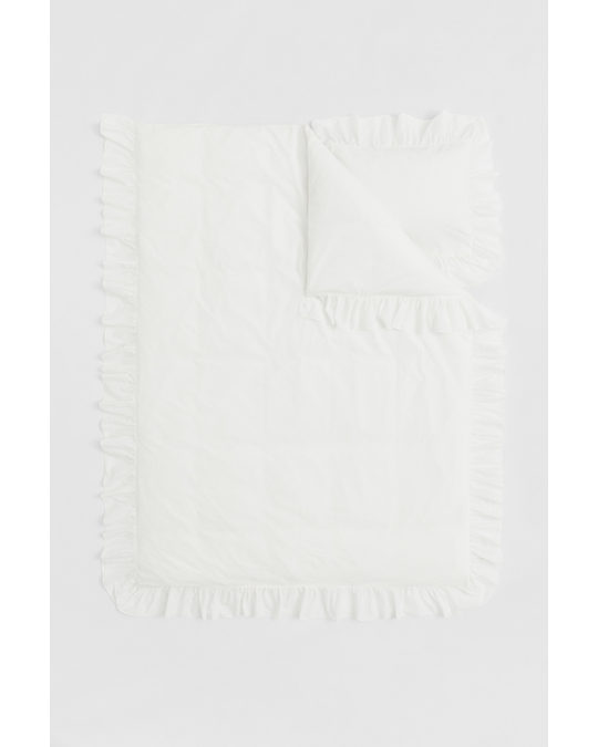 H&M HOME Flounce-trimmed Single Duvet Cover Set White