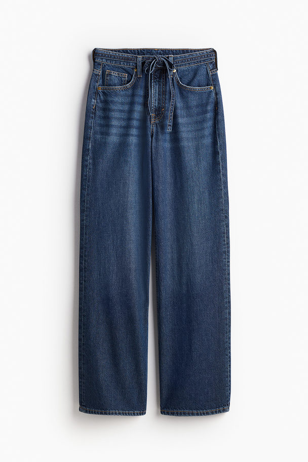 H&M Feather Soft Wide High Jeans Dunkles Denimblau