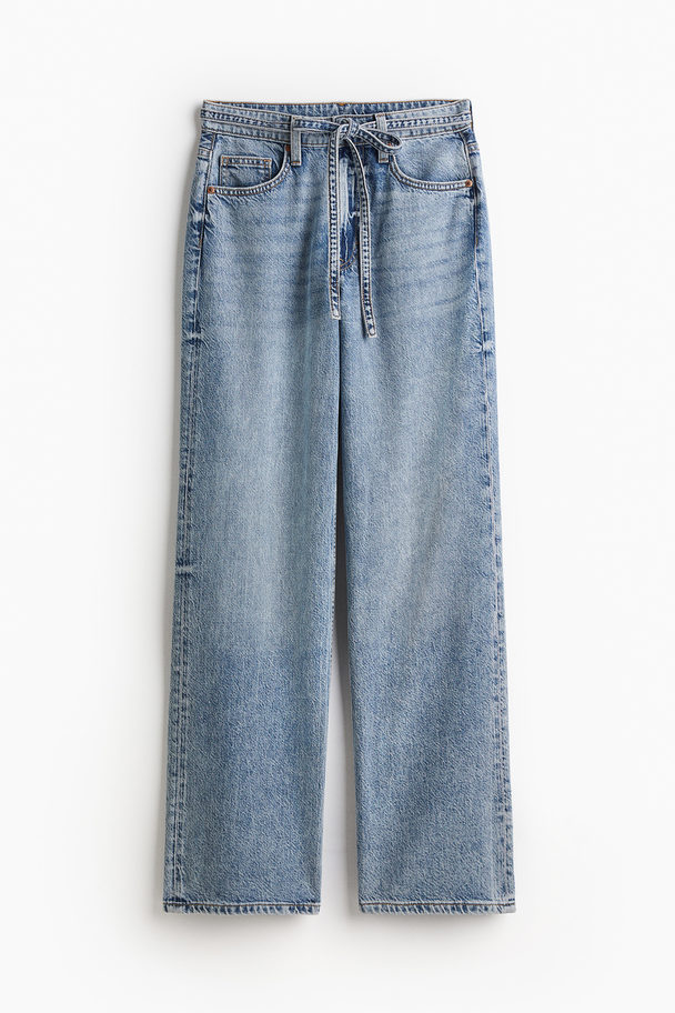 H&M Feather Soft Wide High Jeans Licht Denimblauw