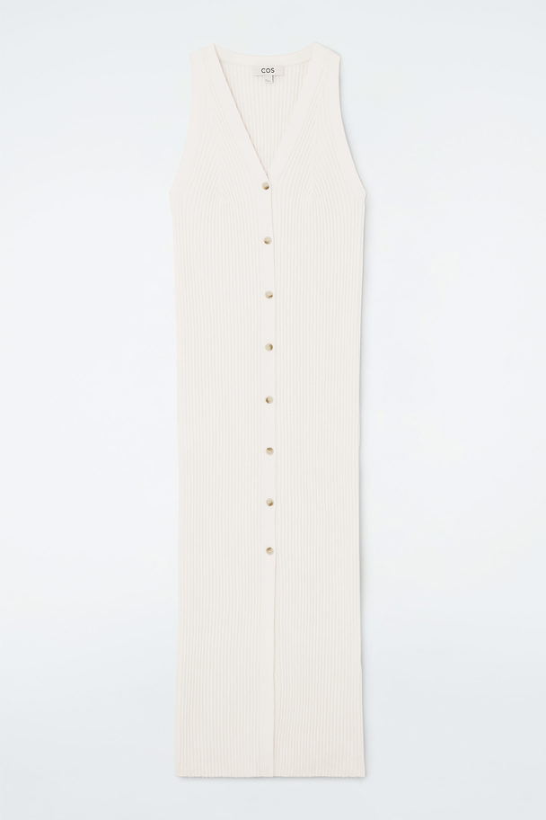 COS Buttoned Rib-knit Maxi Dress Ivory