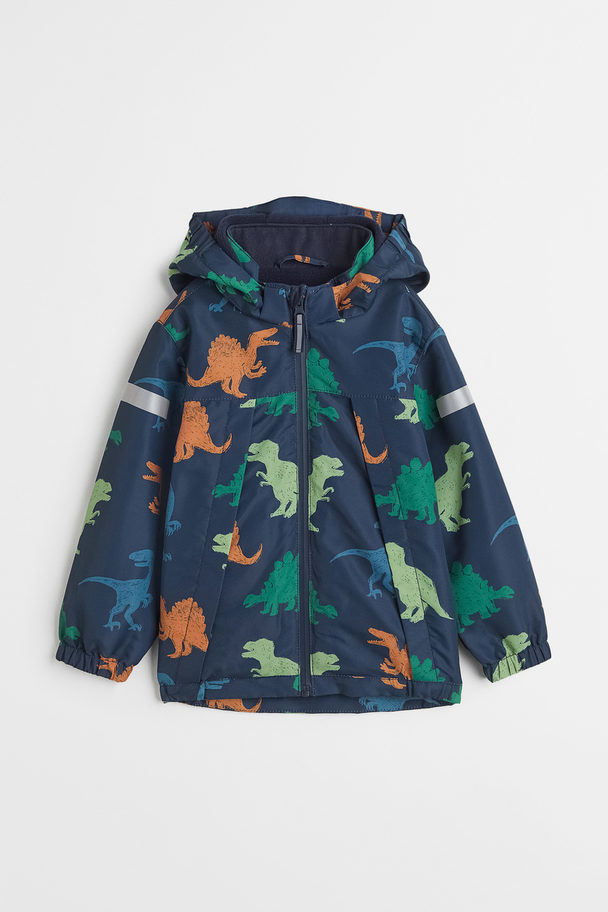 H&M Water-repellent Shell Jacket Navy Blue/dinosaurs