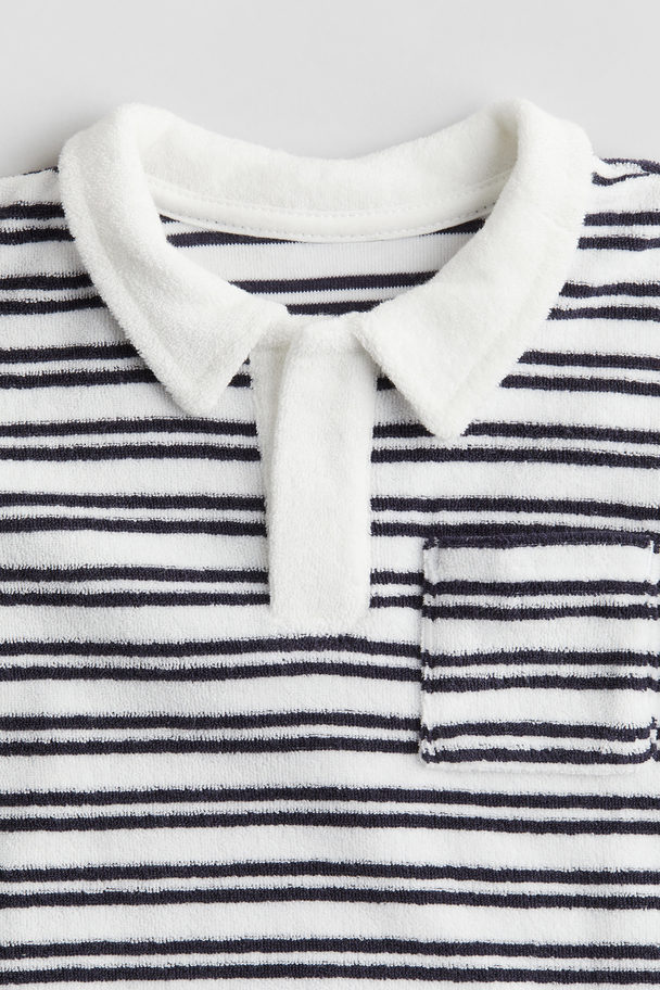 H&M Cotton Terry Polo Shirt White/striped