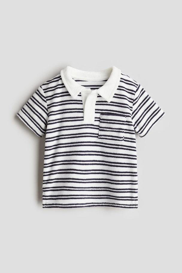 H&M Cotton Terry Polo Shirt White/striped