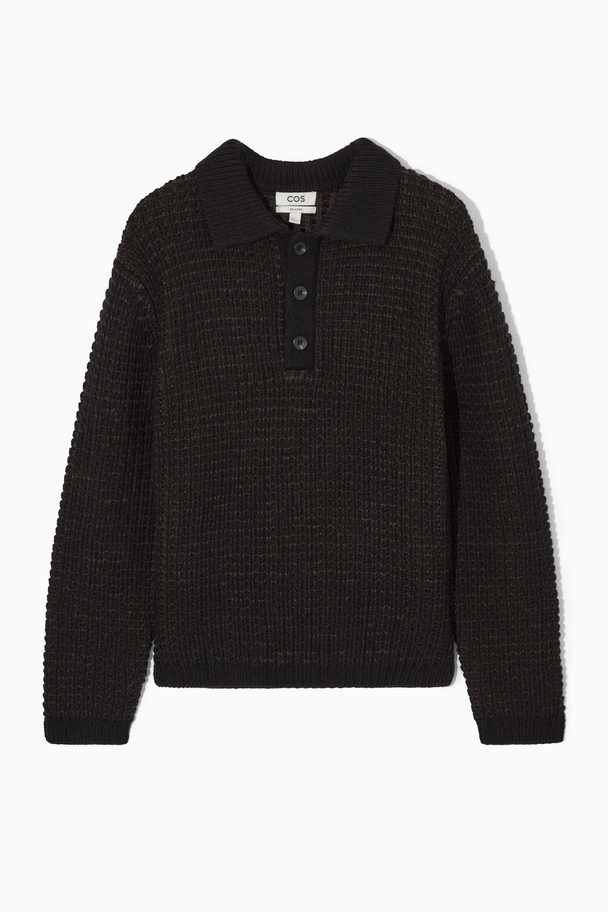 COS Two-tone Waffle-knit Polo Shirt Khaki / Navy