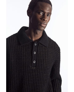 Two-tone Waffle-knit Polo Shirt Khaki / Navy