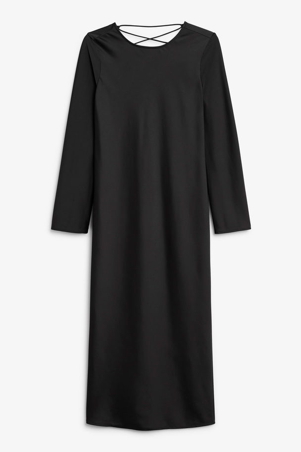 Monki Tie Back Long-sleeved Black Midi Dress Black