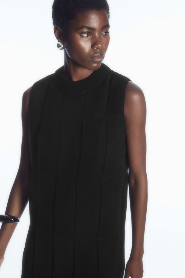 COS Fringed Panelled Wool Midi Dress Black