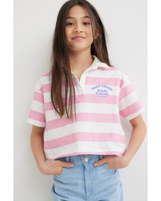 H&M Cropped Rugby Shirt Light Pink/miami