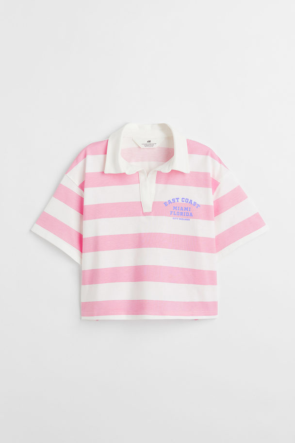 H&M Cropped Rugby Shirt Light Pink/miami