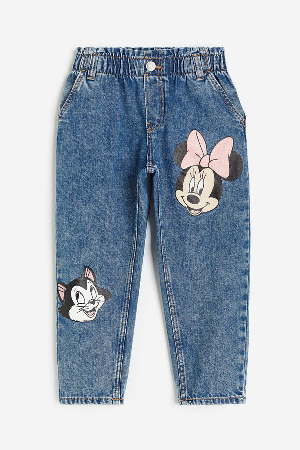 H&M Paperbagjeans - Relaxed Fit Denimblauw/minnie Mouse