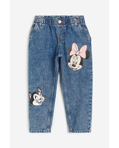 Paperbagjeans - Relaxed Fit Denimblauw/minnie Mouse