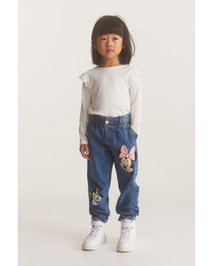 Paperbagjeans - Relaxed Fit Denimblauw/minnie Mouse