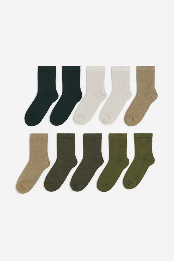 H&M 10-pack Socks Khaki Green/beige/black