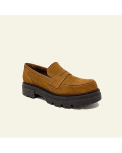 Bony Light Brown Suede Loafers For Woman
