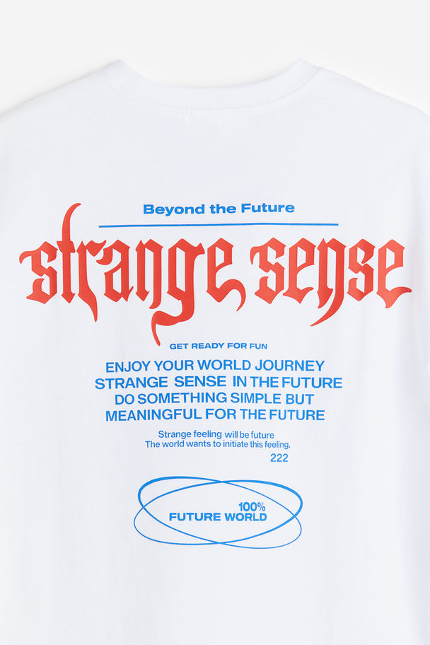 H&M Relaxed Fit Printed T-shirt White/strange Sense