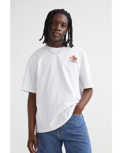 Relaxed Fit Cotton T-shirt White/strawberries