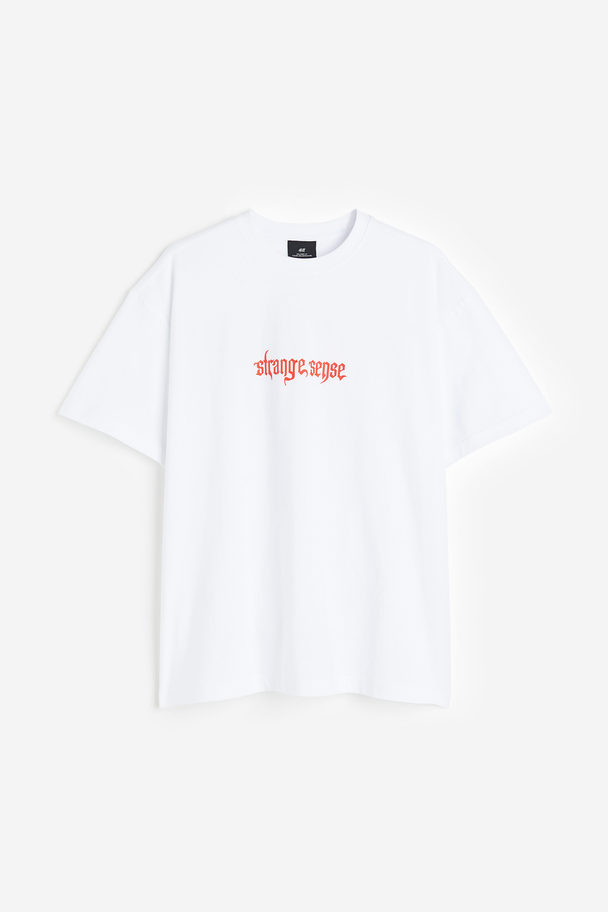 H&M Relaxed Fit Printed T-shirt White/strange Sense