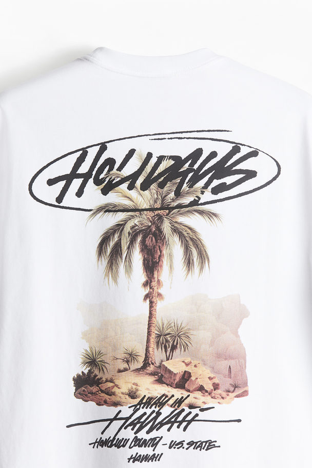 H&M T-shirt Med Tryck Loose Fit Vit/holidays