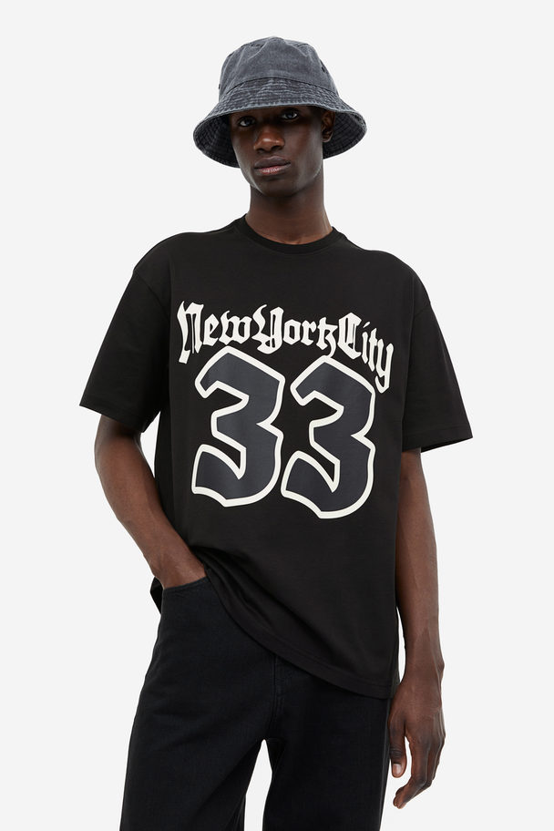 H&M T-shirt Met Print - Loose Fit Zwart/new York