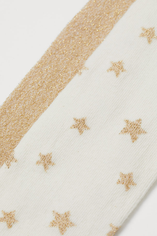 H&M 2-pack Fine-knit Tights Natural White/stars