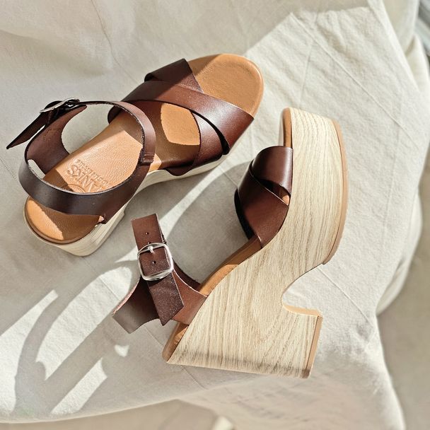 Hanks Platform Sandal Keita In Brown Leather