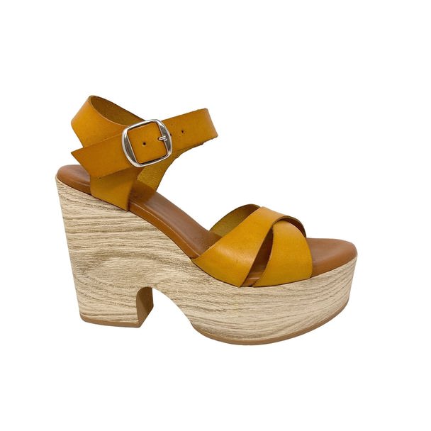 Hanks Platform Sandal Keita In Yellow Leather