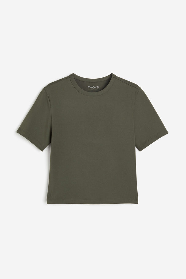 H&M DryMove™ Kurzes Sportshirt Dunkles Khakigrün