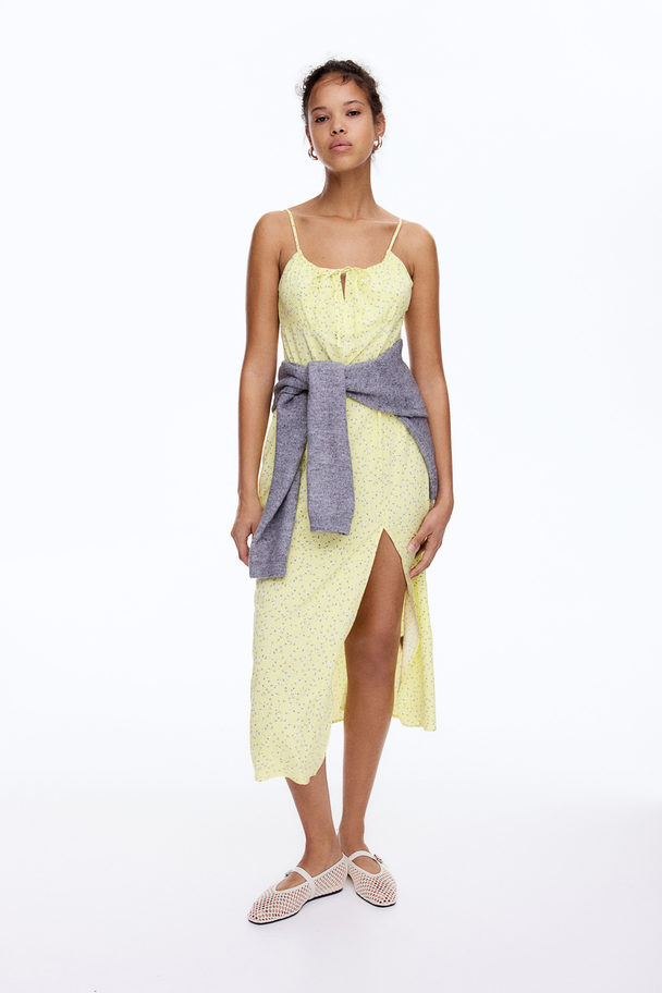 H&M Midi-jurk Met Drawstring Geel/bloemen