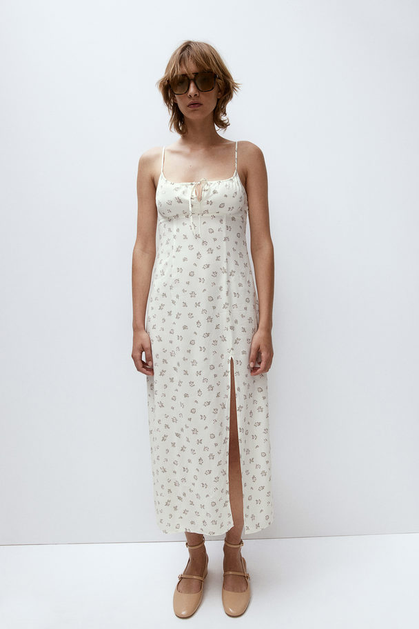 H&M Drawstring-detail Midi Dress Natural White/floral